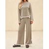 ZESICA Women’s 2 Piece Outfits Set 2026 Casual Long Sleeve Knit Pullover Top and Wide Leg Pants Sweatsuit Lounge Sets(Tan)