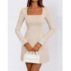 ZESICA Women’s 2026 Spring Long Sleeve Bodycon Mini Dress Casual Square Neck Slim Fit Cocktail Party Short Dresses(Apricot)