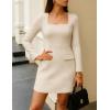 ZESICA Women’s 2026 Spring Long Sleeve Bodycon Mini Dress Casual Square Neck Slim Fit Cocktail Party Short Dresses(Apricot)