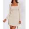 ZESICA Women’s 2026 Spring Long Sleeve Bodycon Mini Dress Casual Square Neck Slim Fit Cocktail Party Short Dresses(Apricot)