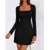 ZESICA Women’s 2026 Spring Long Sleeve Bodycon Mini Dress Casual Square Neck Slim Fit Cocktail Party Short Dresses(Black)