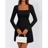 ZESICA Women’s 2026 Spring Long Sleeve Bodycon Mini Dress Casual Square Neck Slim Fit Cocktail Party Short Dresses(Black)