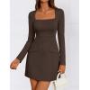 ZESICA Women’s 2026 Spring Long Sleeve Bodycon Mini Dress Casual Square Neck Slim Fit Cocktail Party Short Dresses(Brown)