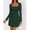 ZESICA Women’s 2026 Spring Long Sleeve Bodycon Mini Dress Casual Square Neck Slim Fit Cocktail Party Short Dresses(Dark Green)