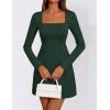 ZESICA Women’s 2026 Spring Long Sleeve Bodycon Mini Dress Casual Square Neck Slim Fit Cocktail Party Short Dresses(Dark Green)