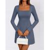 ZESICA Women’s 2026 Spring Long Sleeve Bodycon Mini Dress Casual Square Neck Slim Fit Cocktail Party Short Dresses(Dusty Blue)