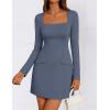 ZESICA Women’s 2026 Spring Long Sleeve Bodycon Mini Dress Casual Square Neck Slim Fit Cocktail Party Short Dresses(Dusty Blue)
