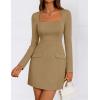 ZESICA Women’s 2026 Spring Long Sleeve Bodycon Mini Dress Casual Square Neck Slim Fit Cocktail Party Short Dresses(Khaki)