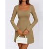 ZESICA Women’s 2026 Spring Long Sleeve Bodycon Mini Dress Casual Square Neck Slim Fit Cocktail Party Short Dresses(Khaki)