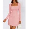 ZESICA Women’s 2026 Spring Long Sleeve Bodycon Mini Dress Casual Square Neck Slim Fit Cocktail Party Short Dresses(Pink)
