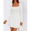 ZESICA Women’s 2026 Spring Long Sleeve Bodycon Mini Dress Casual Square Neck Slim Fit Cocktail Party Short Dresses(White)