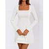 ZESICA Women’s 2026 Spring Long Sleeve Bodycon Mini Dress Casual Square Neck Slim Fit Cocktail Party Short Dresses(White)
