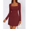 ZESICA Women’s 2026 Spring Long Sleeve Bodycon Mini Dress Casual Square Neck Slim Fit Cocktail Party Short Dresses(Wine)