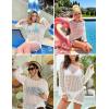 ZESICA Women’s 2026 Summer Crochet Hollow Out Long Sleeve Beach Bikini Swimsuit Mesh Cover Up Tunic Top(Apricot)