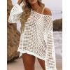 ZESICA Women’s 2026 Summer Crochet Hollow Out Long Sleeve Beach Bikini Swimsuit Mesh Cover Up Tunic Top(Apricot)