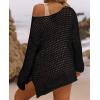 ZESICA Women’s 2026 Summer Crochet Hollow Out Long Sleeve Beach Bikini Swimsuit Mesh Cover Up Tunic Top(Black)