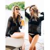ZESICA Women’s 2026 Summer Crochet Hollow Out Long Sleeve Beach Bikini Swimsuit Mesh Cover Up Tunic Top(Black)