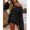 ZESICA Women’s 2026 Summer Crochet Hollow Out Long Sleeve Beach Bikini Swimsuit Mesh Cover Up Tunic Top(Black)