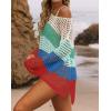 ZESICA Women’s 2026 Summer Crochet Hollow Out Long Sleeve Beach Bikini Swimsuit Mesh Cover Up Tunic Top(Bluegreen)