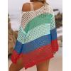 ZESICA Women’s 2026 Summer Crochet Hollow Out Long Sleeve Beach Bikini Swimsuit Mesh Cover Up Tunic Top(Bluegreen)
