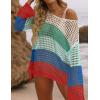 ZESICA Women’s 2026 Summer Crochet Hollow Out Long Sleeve Beach Bikini Swimsuit Mesh Cover Up Tunic Top(Bluegreen)
