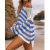 ZESICA Women’s 2026 Summer Crochet Hollow Out Long Sleeve Beach Bikini Swimsuit Mesh Cover Up Tunic Top(Cobalt)