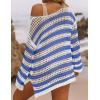ZESICA Women’s 2026 Summer Crochet Hollow Out Long Sleeve Beach Bikini Swimsuit Mesh Cover Up Tunic Top(Cobalt)