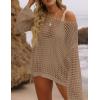 ZESICA Women’s 2026 Summer Crochet Hollow Out Long Sleeve Beach Bikini Swimsuit Mesh Cover Up Tunic Top(Deepapricot)