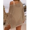 ZESICA Women’s 2026 Summer Crochet Hollow Out Long Sleeve Beach Bikini Swimsuit Mesh Cover Up Tunic Top(Deepapricot)