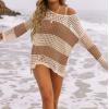 ZESICA Women’s 2026 Summer Crochet Hollow Out Long Sleeve Beach Bikini Swimsuit Mesh Cover Up Tunic Top(Khaki)