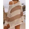 ZESICA Women’s 2026 Summer Crochet Hollow Out Long Sleeve Beach Bikini Swimsuit Mesh Cover Up Tunic Top(Khaki)