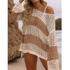 ZESICA Women’s 2026 Summer Crochet Hollow Out Long Sleeve Beach Bikini Swimsuit Mesh Cover Up Tunic Top(Khaki)