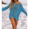 ZESICA Women’s 2026 Summer Crochet Hollow Out Long Sleeve Beach Bikini Swimsuit Mesh Cover Up Tunic Top(Lakeblue)