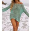 ZESICA Women’s 2026 Summer Crochet Hollow Out Long Sleeve Beach Bikini Swimsuit Mesh Cover Up Tunic Top(Mint)