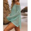 ZESICA Women’s 2026 Summer Crochet Hollow Out Long Sleeve Beach Bikini Swimsuit Mesh Cover Up Tunic Top(Mint)