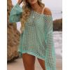 ZESICA Women’s 2026 Summer Crochet Hollow Out Long Sleeve Beach Bikini Swimsuit Mesh Cover Up Tunic Top(Mint)