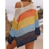 ZESICA Women’s 2026 Summer Crochet Hollow Out Long Sleeve Beach Bikini Swimsuit Mesh Cover Up Tunic Top(Navy)