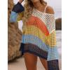 ZESICA Women’s 2026 Summer Crochet Hollow Out Long Sleeve Beach Bikini Swimsuit Mesh Cover Up Tunic Top(Navy)