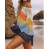 ZESICA Women’s 2026 Summer Crochet Hollow Out Long Sleeve Beach Bikini Swimsuit Mesh Cover Up Tunic Top(Navy)