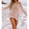 ZESICA Women’s 2026 Summer Crochet Hollow Out Long Sleeve Beach Bikini Swimsuit Mesh Cover Up Tunic Top(Pink)