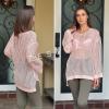ZESICA Women’s 2026 Summer Crochet Hollow Out Long Sleeve Beach Bikini Swimsuit Mesh Cover Up Tunic Top(Pink)