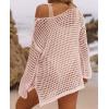 ZESICA Women’s 2026 Summer Crochet Hollow Out Long Sleeve Beach Bikini Swimsuit Mesh Cover Up Tunic Top(Pink)