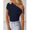 ZESICA Women’s 2026 Summer Off Shoulder Tops Going Out Sexy Y2k Shirts Spring Cap Sleeve Ruched Asymmetrical Blouses(Navy)