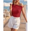 ZESICA Women’s 2026 Summer Off Shoulder Tops Going Out Sexy Y2k Shirts Spring Cap Sleeve Ruched Asymmetrical Blouses(Red)