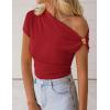 ZESICA Women’s 2026 Summer Off Shoulder Tops Going Out Sexy Y2k Shirts Spring Cap Sleeve Ruched Asymmetrical Blouses(Red)