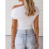 ZESICA Women’s 2026 Summer Off Shoulder Tops Going Out Sexy Y2k Shirts Spring Cap Sleeve Ruched Asymmetrical Blouses(White)