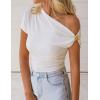 ZESICA Women’s 2026 Summer Off Shoulder Tops Going Out Sexy Y2k Shirts Spring Cap Sleeve Ruched Asymmetrical Blouses(White)
