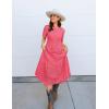 ZESICA Women’s 2026 Summer Short Sleeve Maxi Dress Casual V Neck Hollow Out Eyelet Ruffle Swing A Line Long Dresses(Hotpink)