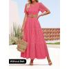 ZESICA Women’s 2026 Summer Short Sleeve Maxi Dress Casual V Neck Hollow Out Eyelet Ruffle Swing A Line Long Dresses(Hotpink)