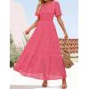 ZESICA Women’s 2026 Summer Short Sleeve Maxi Dress Casual V Neck Hollow Out Eyelet Ruffle Swing A Line Long Dresses(Hotpink)